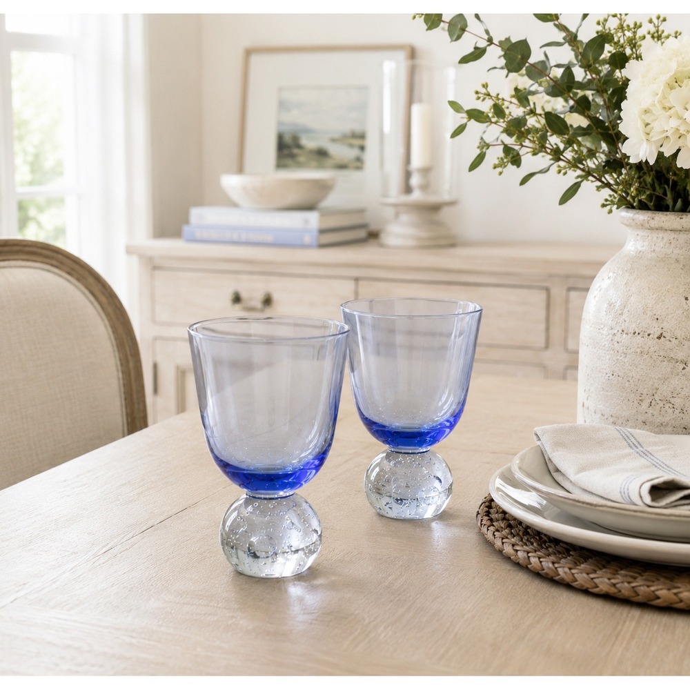 Misette hand-blown tumbler Set of 2 Controlled Bubble Ball Base Coastal